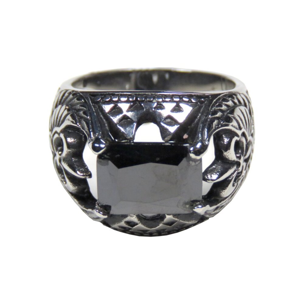 Inox Men's Stainless Steel Black Stone Ring